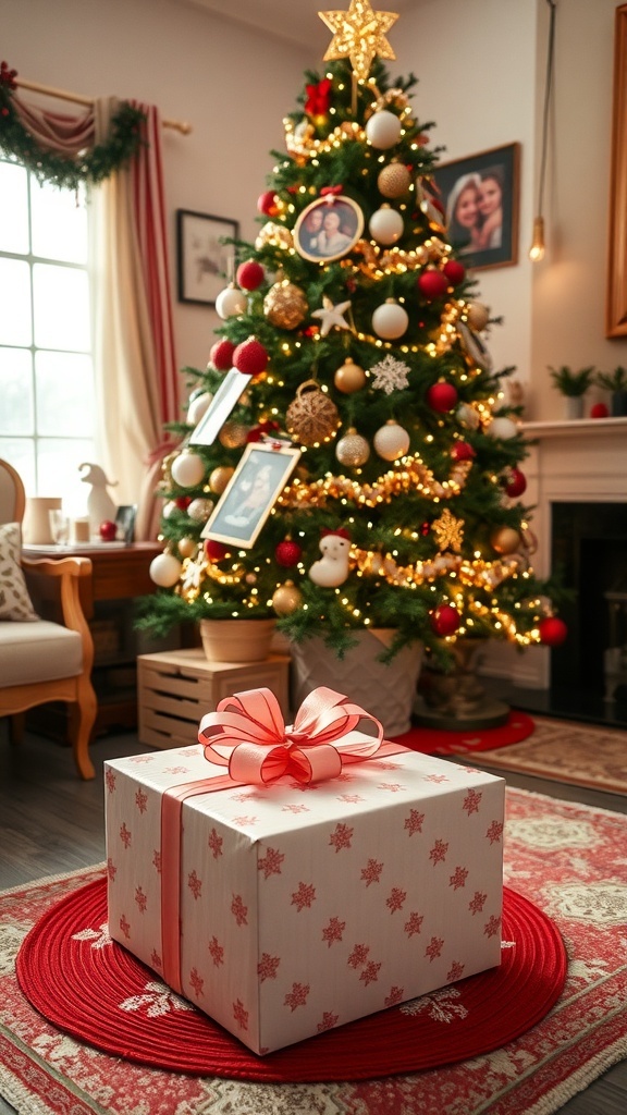Thoughtful Christmas Gift Ideas for Grandparents A cozy Christmas living room with a decorated tree and wrapped gifts.